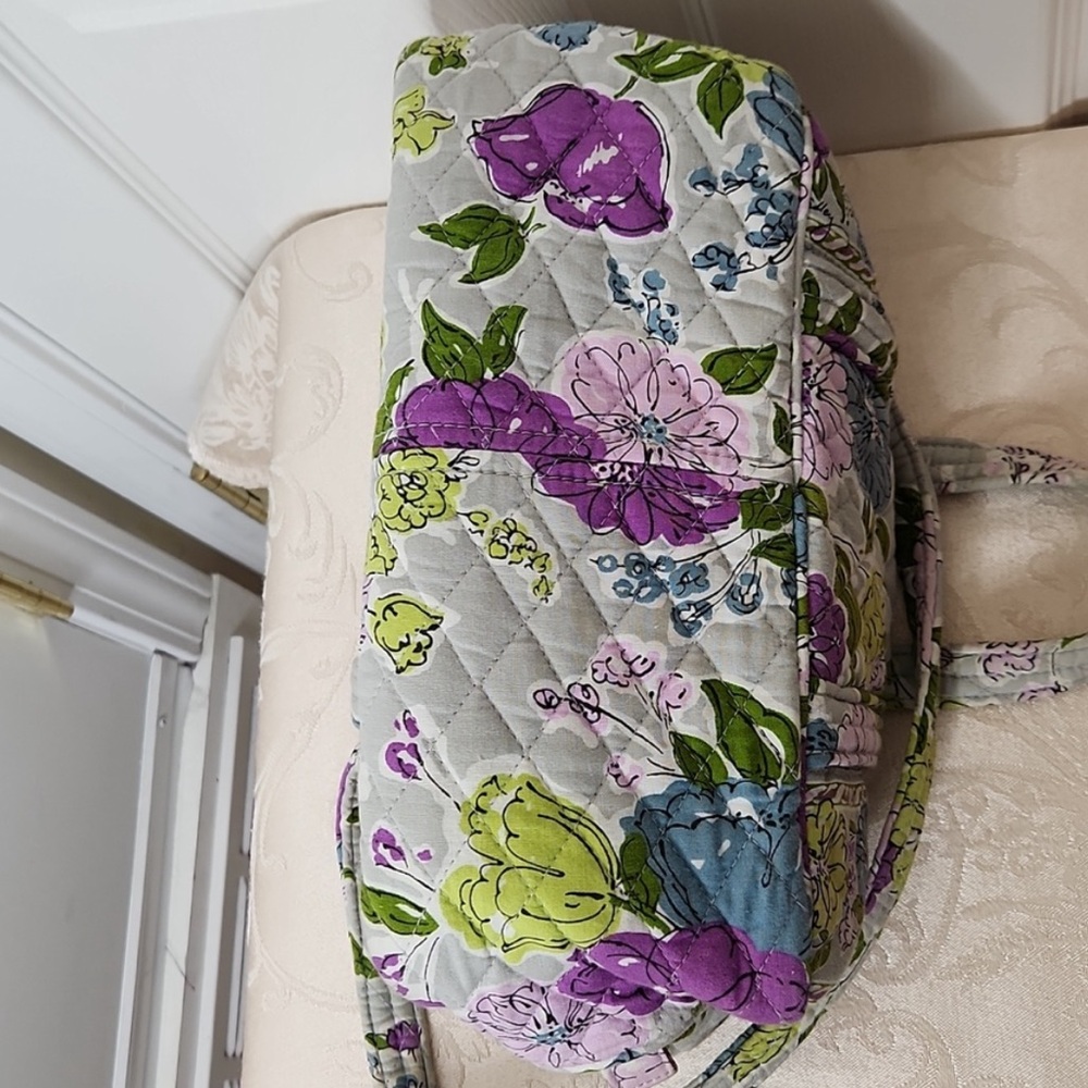 Vera Bradley Satchel Tote Shoulder Bag - Watercolor Gray Purple Floral Pattern - Picture 7 of 8